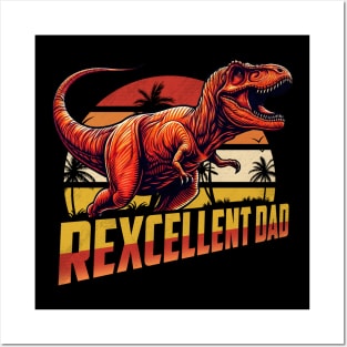 Rexcellent Dad Fathers Day Retro Dinosaur T Rex Papa Grandpa Posters and Art